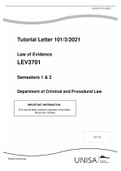 Tutorial Letter 101/3/2021 Law of Evidence LEV3701 Semesters 1 & 2 Department of Criminal and Procedural Law IMPORTANT INFORMATION: This tutorial letter contains important information about your module.