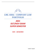 LML4806- COMPANY LAW - OCT 2021 - FINAL PORTFOLIO -DUE 20 OCT 2021 - SUPER SEMESTER!!!
