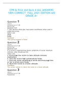 CPR & First Aid Quiz 4 ALL ANSWERS 100% CORRECT -FALL 2021 EDITION AID GRADE A+