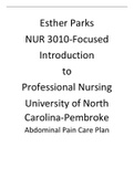 Abdominal Pain Care Plan |Elaborated| NUR 3010-Focused Introduction to Professional Nursing -Shadow health