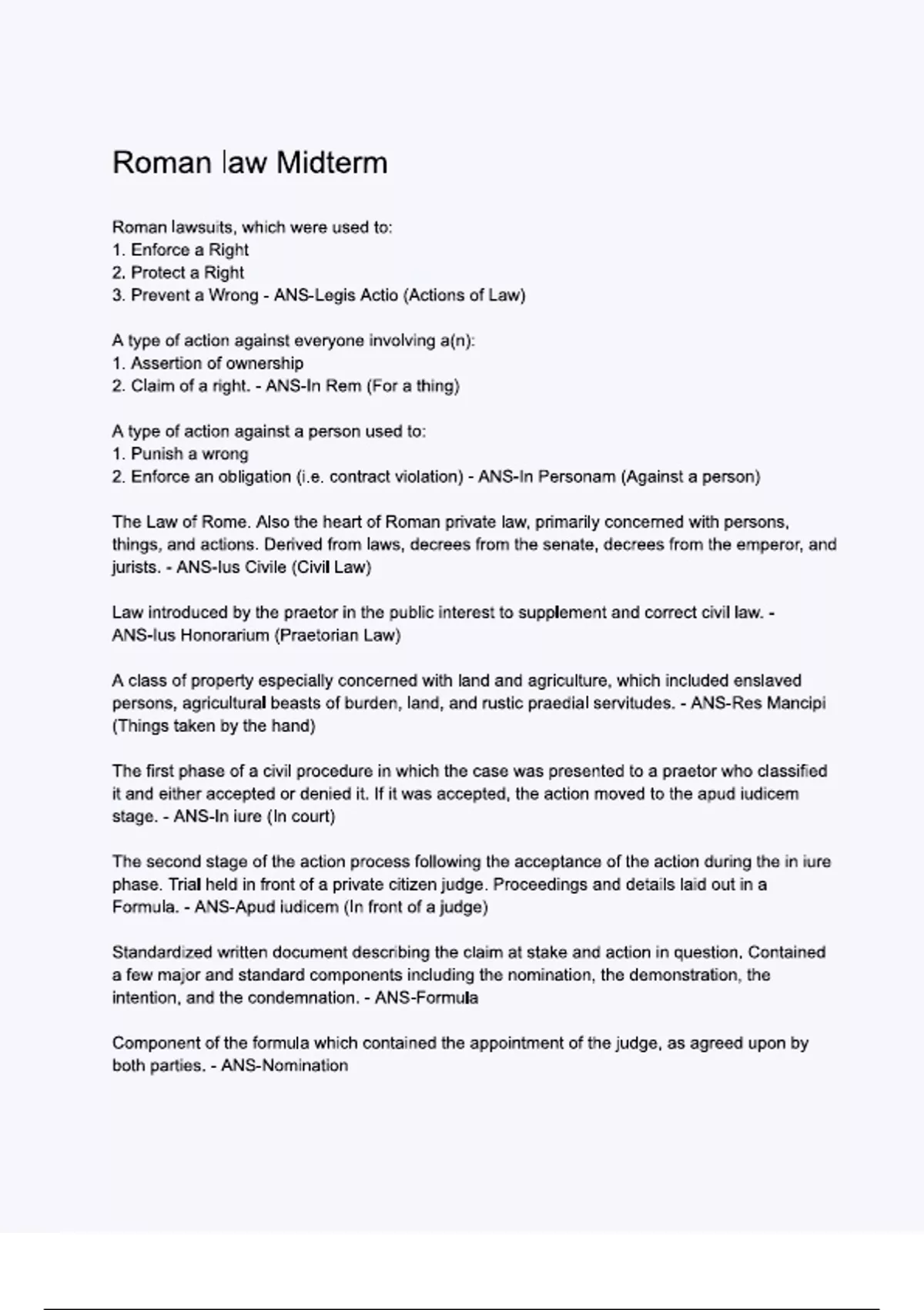 Roman law Midterm. Questions & 100% Verified Correct Answers with ...