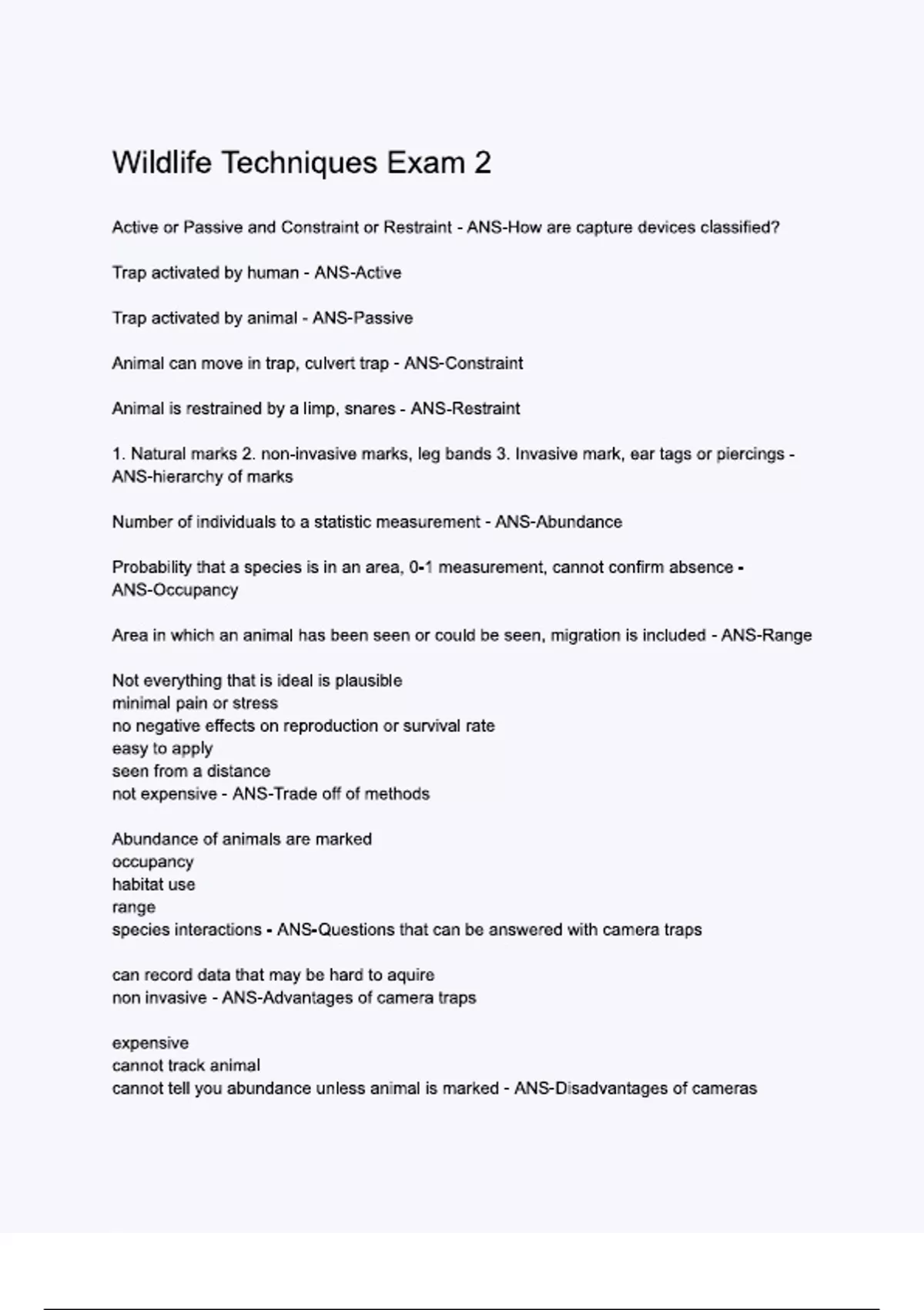 Wildlife Techniques Exam 2 Questions & 100% Verified Correct Answers ...