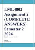 LML4802 Assignment 2 &lpar;COMPLETE ANSWERS&rpar; Semester 2 2024 - DUE September 2024 &semi; 100&percnt; TRUSTED Complete&comma; trusted solutions and explanations Ensure your success with us&period;&period; 