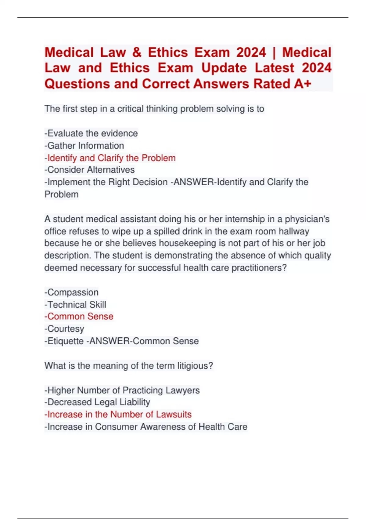 Medical Law & Ethics Exam 2024 | Medical Law and Ethics Exam Update ...