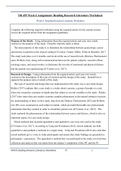 NR 439 Week 6 Assignment: Reading Research Literature Worksheet