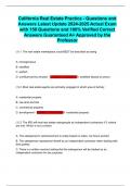 California Real Estate Practice - Questions and Answers Latest Update 2024-2025 Actual Exam with 150 Questions and 100&percnt; Verified Correct Answers Guaranteed A&plus; Approved by the Professor