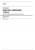 AQA  A-level ENGLISH LANGUAGE 7702&sol;1 Paper 1&Tab;Language&comma; the individual and society Mark scheme June 2024