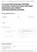 CLC EXAM TEST BANK 2024 CERTIFIED LACTATION CONSULTANT EXAM TEST BANK QUESTIONS AND CORRECT ANSWERS&lpar;VERIFIED ANSWERS&rpar;