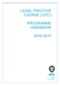 LEGAL PRACTICE COURSE (‘LPC’) PROGRAMME HANDBOOK 2016-2017