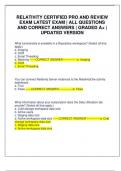 RELATIVITY CERTIFIED PRO AND REVIEW EXAM LATEST EXAM &vert; ALL QUESTIONS AND CORRECT ANSWERS &vert; GRADED A&plus; &vert; UPDATED VERSION