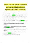 Fences Unit Test Review &vert; Questions and Correct Solutions &vert; Latest Update 2024&sol;2025 &vert; Graded A&plus;