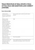 TEXAS PRINCIPLES OF REAL ESTATE II FINAL ACTUAL EXAM 200 QUESTIONS AND CORRECT ANSWERS