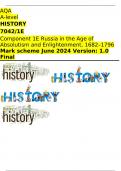 AQA  A-level HISTORY 7042&sol;1E Component 1E Russia in the Age of Absolutism and Enlightenment&comma; 1682&ndash;1796 Mark scheme June 2024 Version&colon; 1&period;0 Final