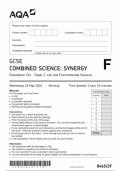 AQA GCSE COMBINED SCIENCE SYNERGY FOUNDATION TIER PAPER 2 2024 &lpar;8465&sol;2F&colon;Life and Environmental Sciences&rpar;