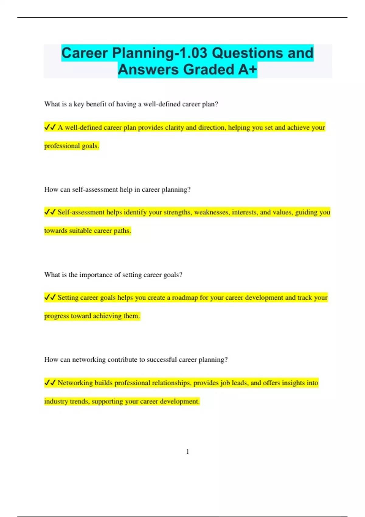 Career Planning-1.03 Questions and Answers Graded A+ - Career Planning ...