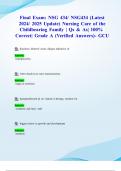 Final Exam&colon; NSG 434&sol; NSG434 &lpar;Latest 2024&sol; 2025 Update&rpar; Nursing Care of the Childbearing Family &vert; Qs & As&vert; 100&percnt; Correct&vert; Grade A &lpar;Verified Answers&rpar;- GCU