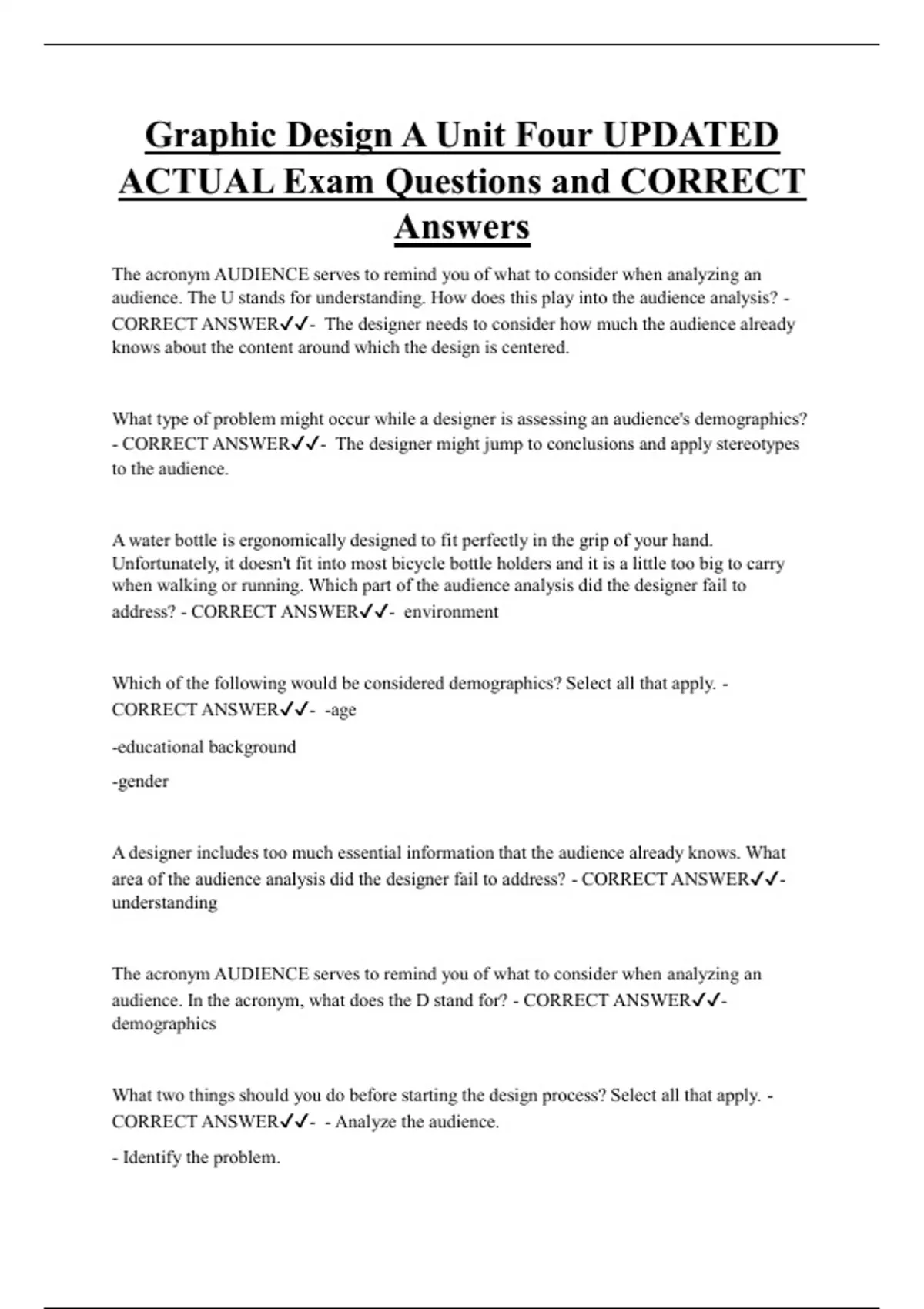 Graphic Design Exam Examples Graphic Design A Unit Four UPDATED ACTUAL Exam Questions and CORRECT ...