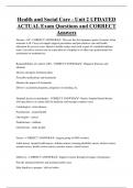 Health and Social Care - Unit 2 UPDATED ACTUAL Exam Questions and CORRECT  Answers