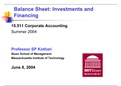 Balance Sheet: Investments and  Financing