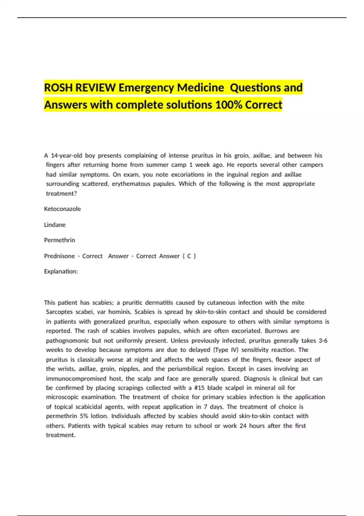 Prom Rosh Review ROSH REVIEW Emergency Medicine Questions and Answers with complete ...