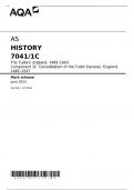 AQA AS HISTORY 7041&sol;1C The Tudors&colon; England&comma; 1485&ndash;1603 Component 1C Consolidation of the Tudor Dynasty&colon; England&comma; 1485&ndash;1547 Mark scheme June 2024 Version&colon; 1&period;0 Final