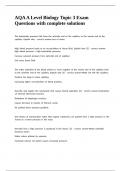 AQA A Level Biology Topic 3 Exam Questions with complete solutions