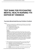 TEST BANK FOR PSYCHIATRIC MENTAL HEALTH NURSING 7TH EDITION BY VIDEBECK GRADED A