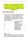 Chapter 14: Antiepileptic Drugs Lilley: Pharmacology and the Nursing Process, 8th Edition ALL ANSWERSB 100% CORRECT AID GRADE A+