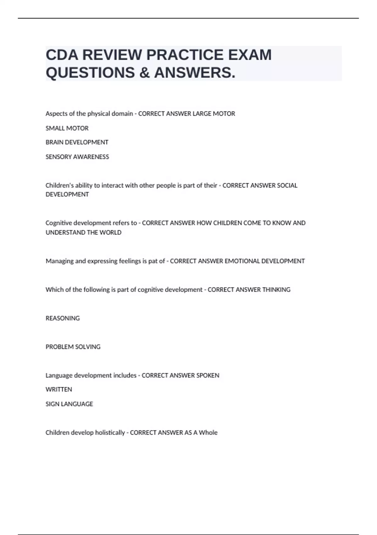 CDA REVIEW PRACTICE EXAM QUESTIONS & ANSWERS. - CDA - Stuvia US