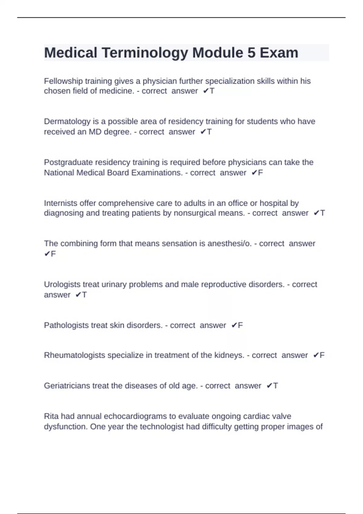 Medical Terminology Module 5 Exam Questions with complete solution 2024 ...