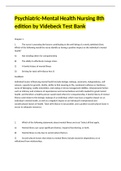 Psychiatric-Mental Health Nursing 8th Edition Videbeck Test BanK