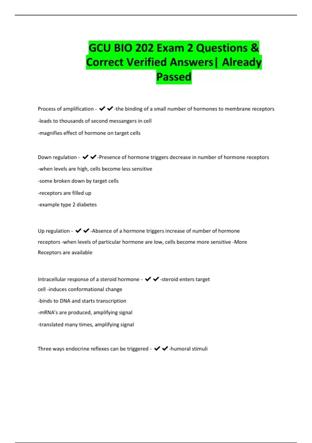 GCU BIO 202 Exam 2 Questions & Correct Verified Answers| Already Passed ...