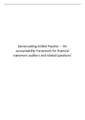 Samenvatting ADVA artikel Peecher - 'An accountability framework for financial statement auditors and related questions'