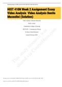 HIST 410N Week 2 Assignment Essay Video Analysis Video Analysis Benito Mussolini &lpar;Solution&rpar;