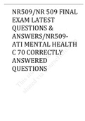 NR509/NR 509 FINAL EXAM LATEST QUESTIONS & ANSWERS/NR509-ATI MENTAL HEALTH C 70 CORRECTLY ANSWERED QUESTIONS