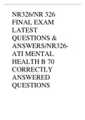 NR326&sol;NR 326 FINAL EXAM LATEST QUESTIONS & ANSWERS&sol;NR326-ATI MENTAL HEALTH B 70 CORRECTLY ANSWERED QUESTIONS