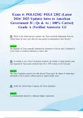 Exam 4&colon; POLS2302&sol; POLS 2302 &lpar;Latest 2024&sol; 2025 Update&rpar; Intro to American Government II &vert; Qs & As &vert; 100&percnt; Correct&vert; Grade A &lpar;Verified Answers&rpar;- LU