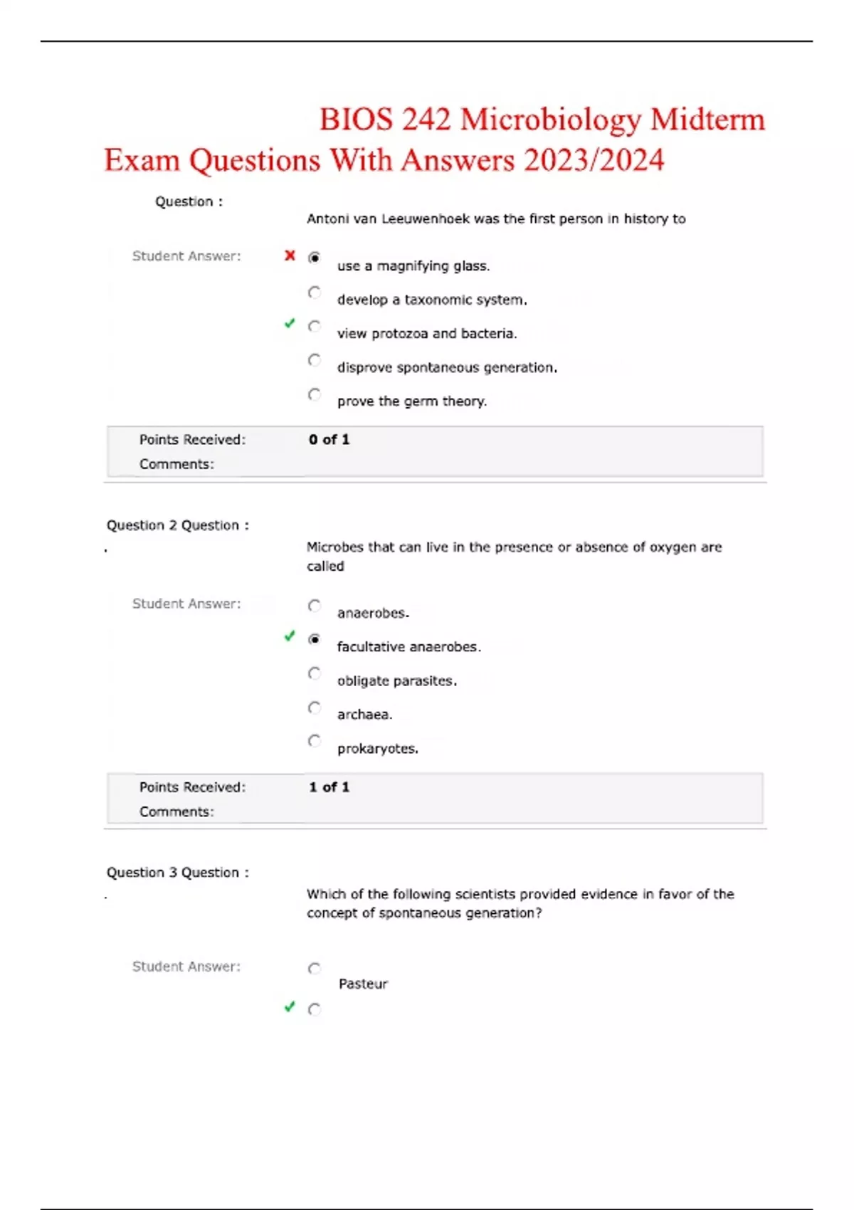 BIOS 242 Microbiology Midterm Exam Questions With Answers - Advance ...
