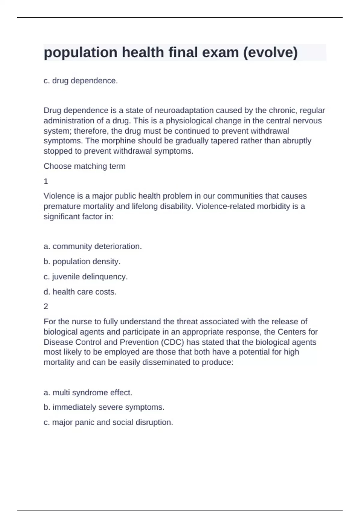 population health final exam Question and answers already passed 2024/ ...