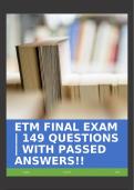 ETM FINAL EXAM &vert; 149 QUESTIONS &vert; WITH PASSED ANSWERS&excl;&excl;