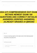 2024 ATI COMPREHENSIVE EXIT EXAM RETAKE NEWEST EXAM 180 QUESTIONS AND CORRECT DETAILED ANSWERS &lpar;VERIFIED ANSWERS&rpar; &vert;ALREADY GRADED A&plus;&vert;&vert;BRAND