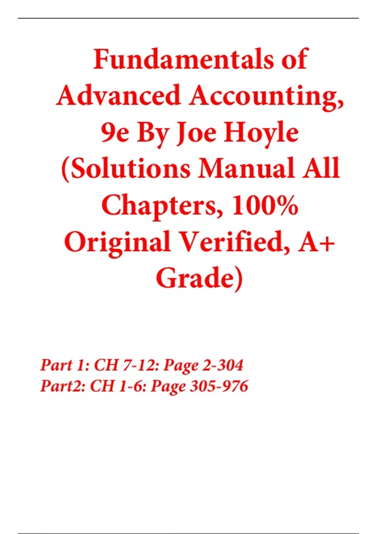 Solutions Manual For Fundamentals of Advanced Accounting 9th Edition By ...