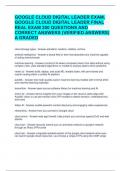 GOOGLE CLOUD DIGITAL LEADER EXAM&comma; GOOGLE CLOUD DIGITAL LEADER FINAL REAL EXAM 200 QUESTIONS AND CORRECT ANSWERS &lpar;VERIFIED ANSWERS&rpar; A GRADED  