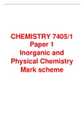 CHEMISTRY 7405  Paper 1 Inorganic and Physical Chemistry Mark scheme