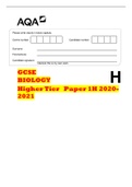 GCSE BIOLOGY Higher Tier	Paper 1H 2020-2021