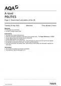AQA A LEVEL POLITICS PAPER 1 QUESTION PAPER & MARK SCHEME JUNE 2024 