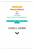 Official Summer 2024 Pearson Edexcel GCSE 1FR0&sol;1H In French &lpar;1FR0&rpar; Paper 1H Listening and understanding in French Merged Question Paper &plus; Mark Scheme &plus; Recording