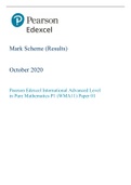 A level mathematics Edexcel 2020 pure paper 1 mark scheme