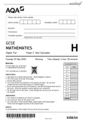 AQA GCSE MATHEMATICS Higher Tier Paper 1 Non-Calculator 2020
