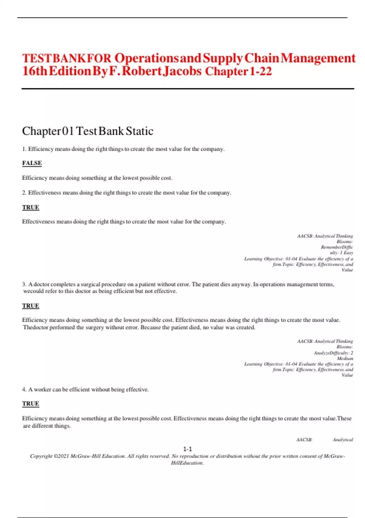 Test Bank for Operations and Supply Chain Management 16th Edition By F ...